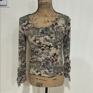 Apostrophe Beige and Black Floral Blouse